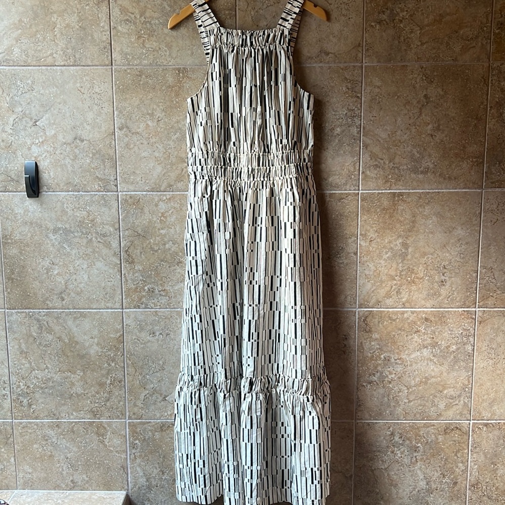Anthropologie Somerset Cream and Black Patterned Maxi Dress